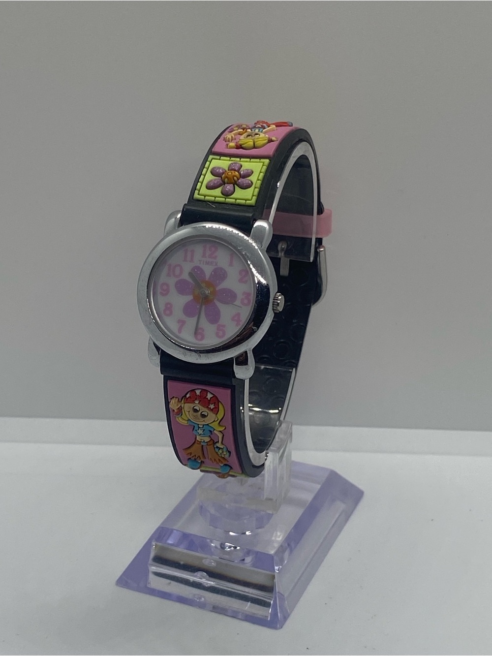 Timex Kids Watch with Purple Flower and Black Strap